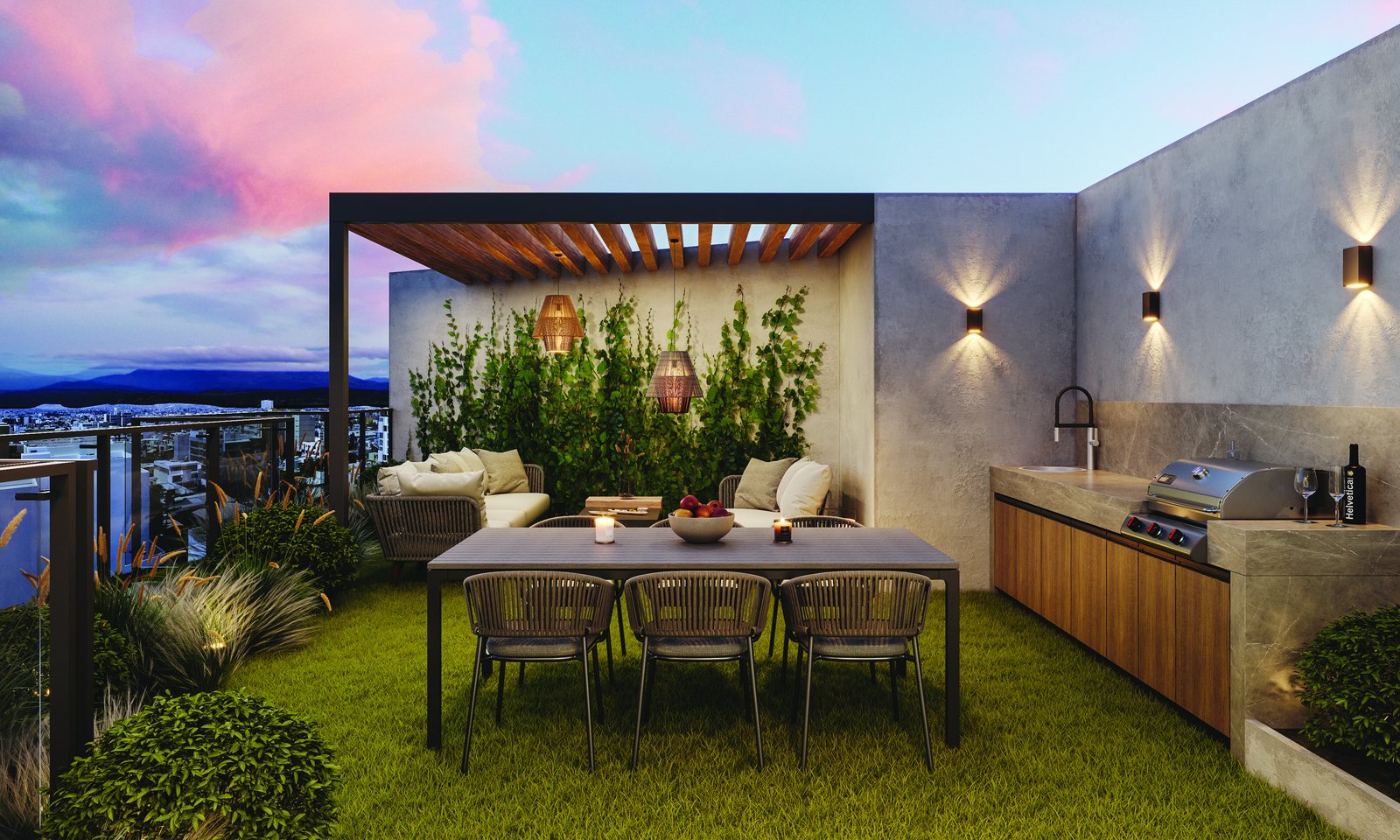 Rooftop con parrilla y vista a la ciudad